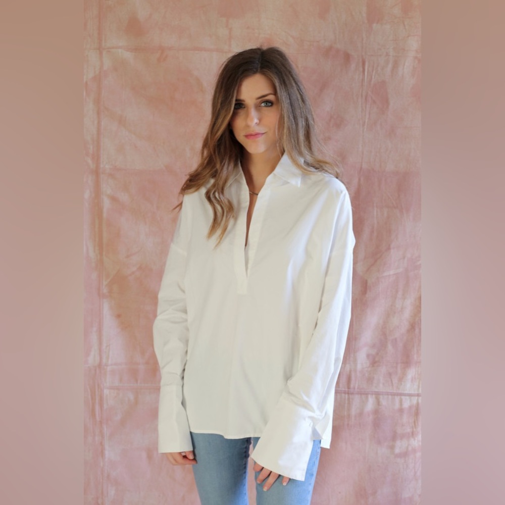 Classic White Poplin Blouse - Women's Long Sleeve